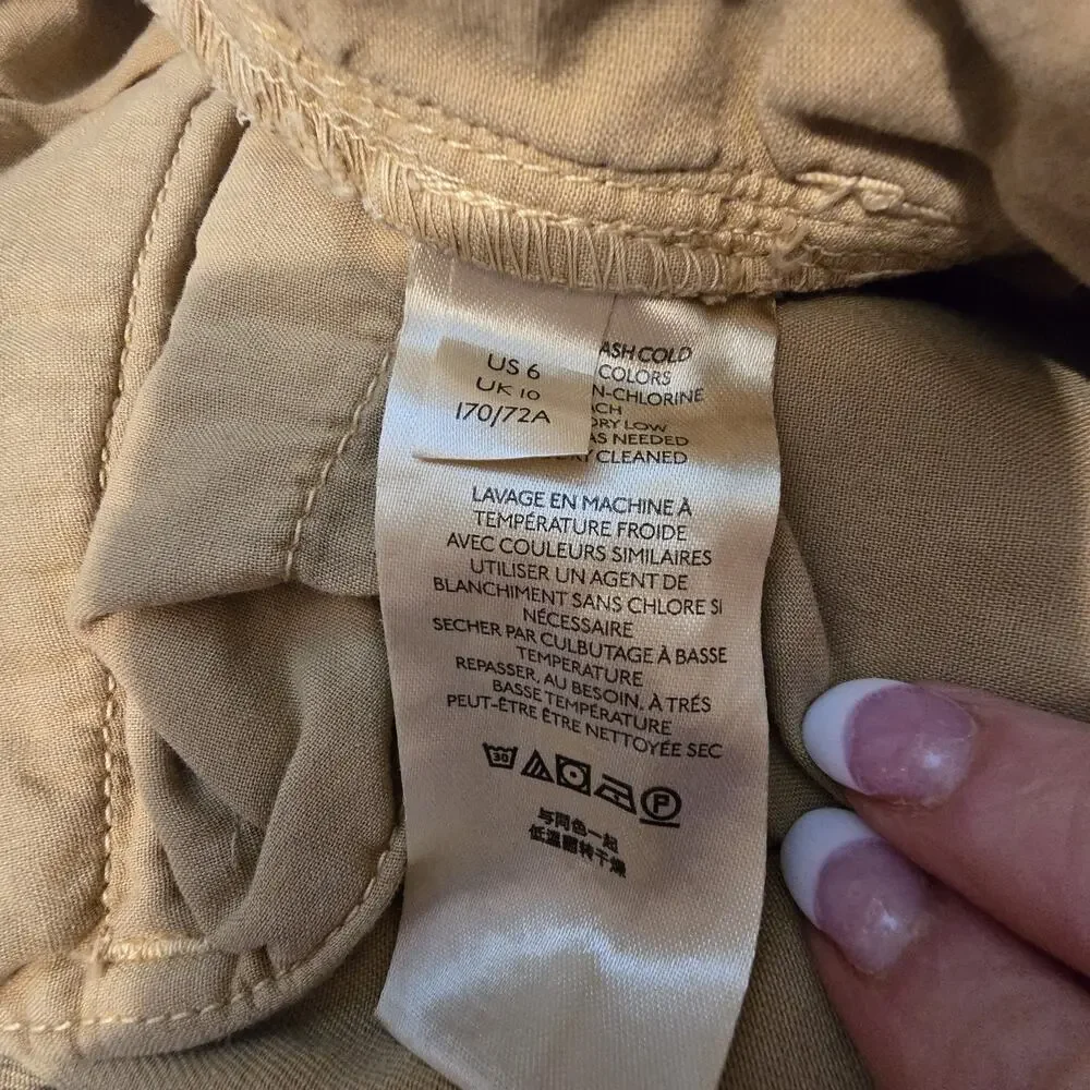 Free‎ People Anthropologie Denim Pants Crop Womens Sz 6 Mustard Tan Baggy Taper